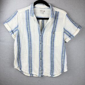 Toad & Co Camp Cove Shirt Womens Large Multicolor Striped Cotton Pleated